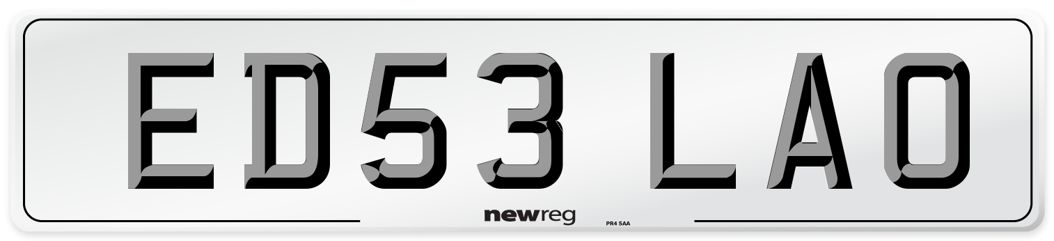 ED53 LAO Number Plate from New Reg